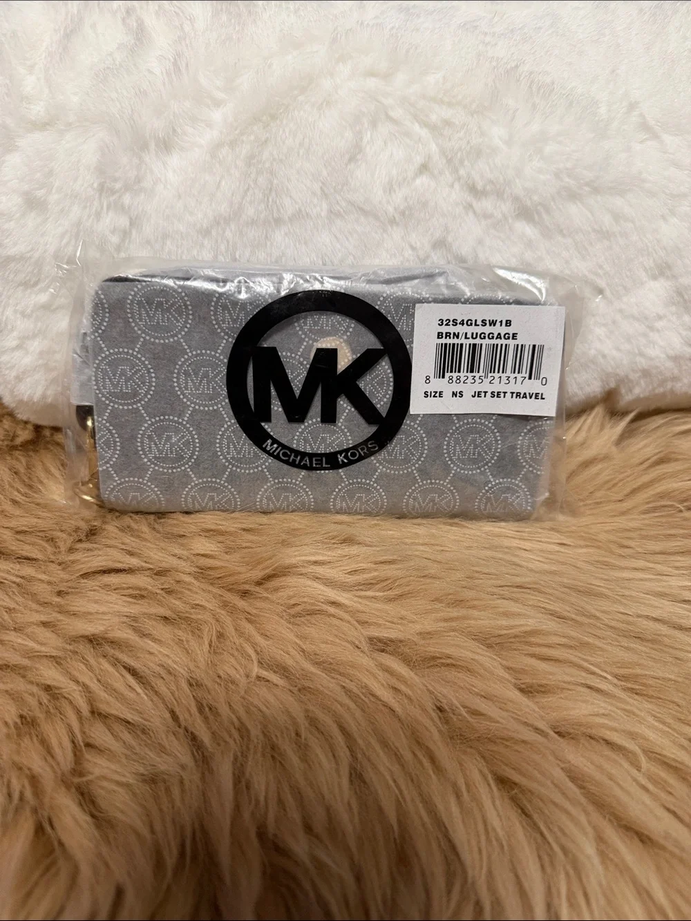Michael Kors Brown Signature MK Zip Wristlet with Gold Accent